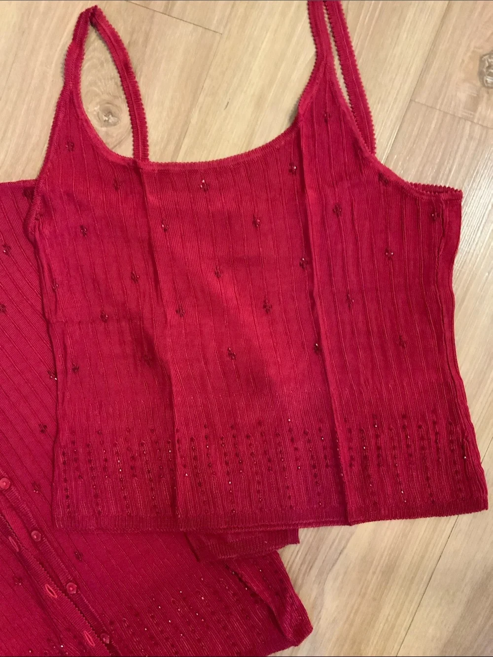 Red Ribbed Knit Cardigan & Tank Set - Picture 2 of 3